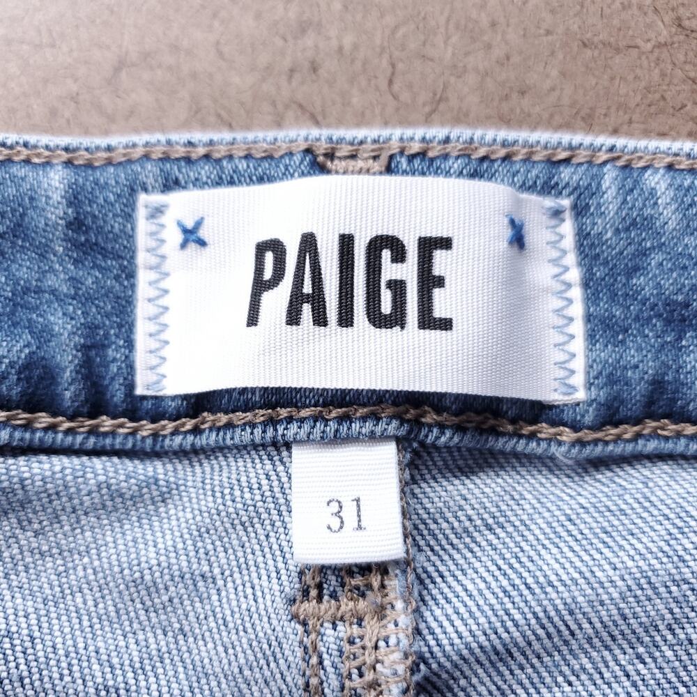 Paige Cindy Straight Jeans Women 31 Medium Blue Stretch Destroyed Hem Boho - Picture 7 of 10